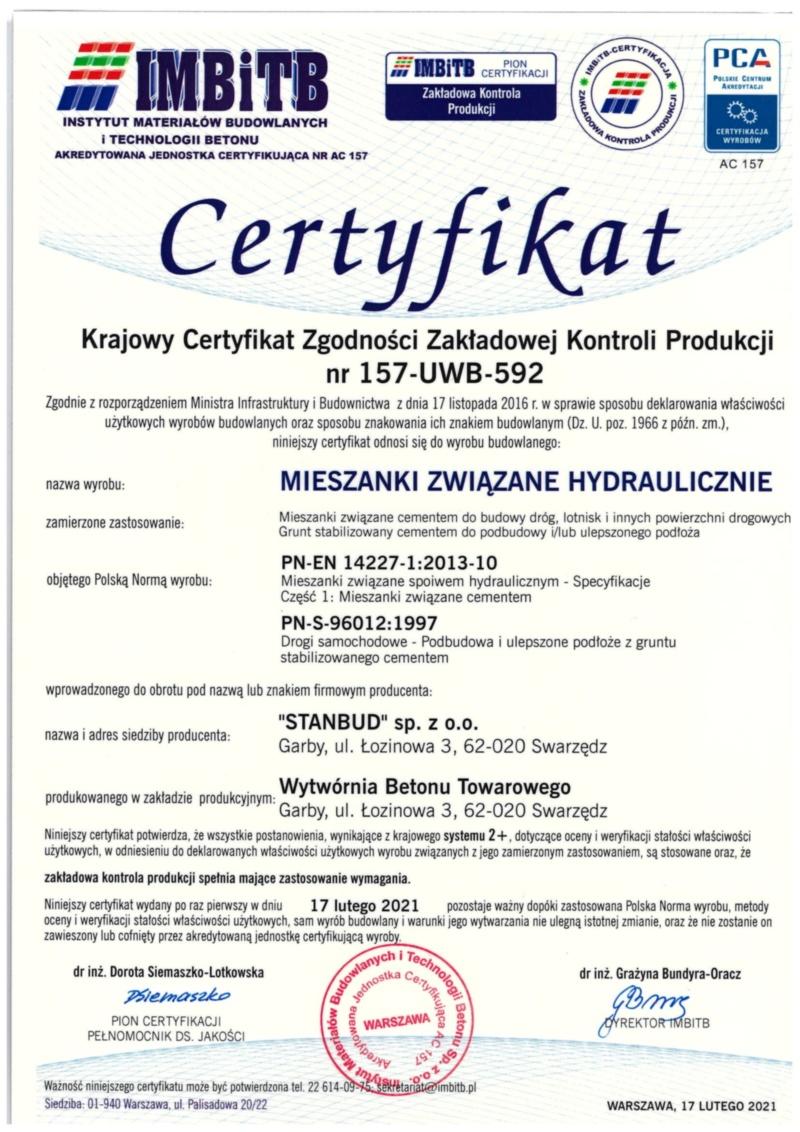 certyfikat - mieszanki związane hydraulicznie